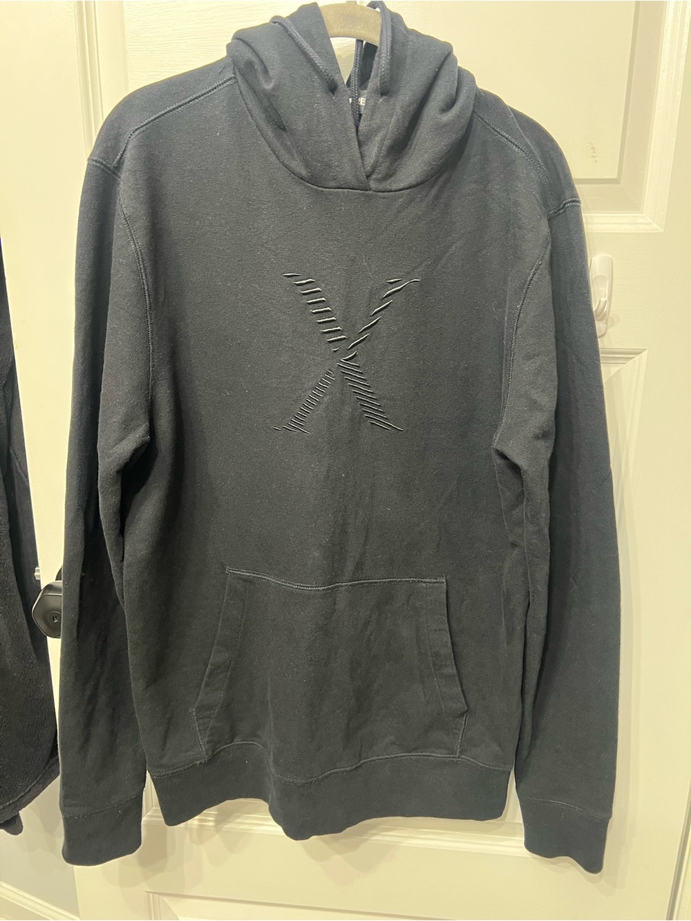 Express Men's Black Hooded Sweater with Textured 'X' Detail